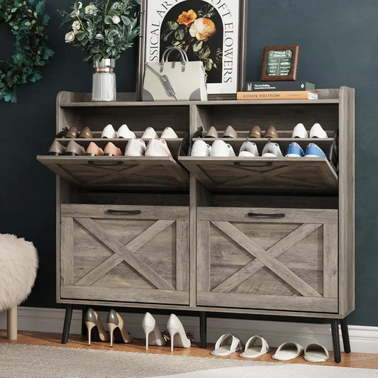 Large Shoe Cabinet with 4 Flip Drawers