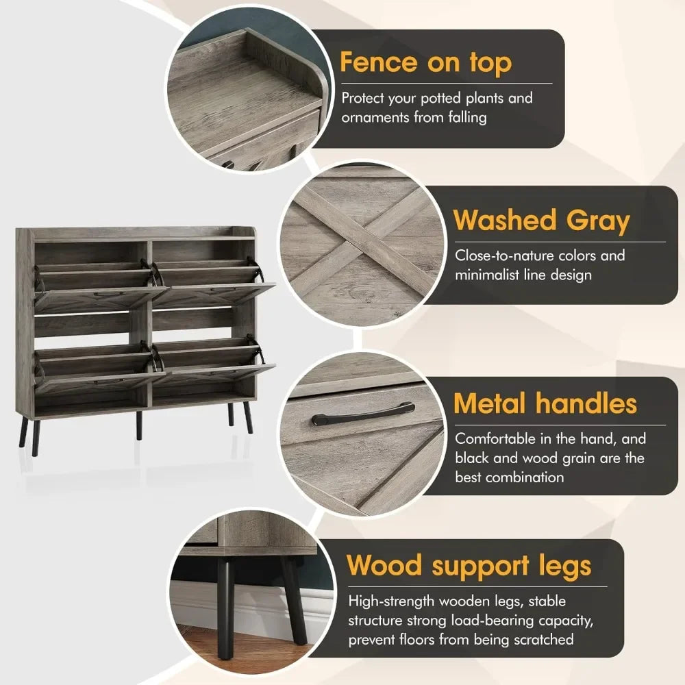 Large Shoe Cabinet with 4 Flip Drawers