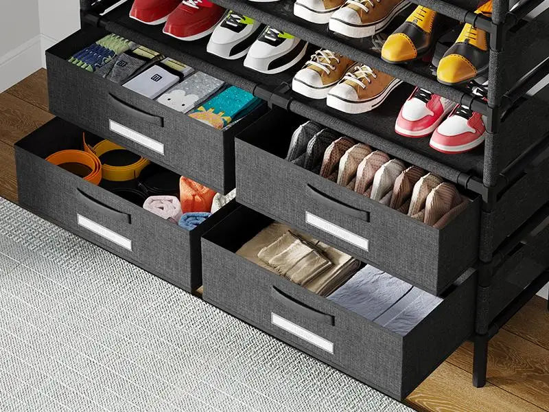 10 Tier Shoe Rack with 4 Bins Drawers