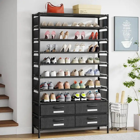 10 Tier Shoe Rack with 4 Bins Drawers